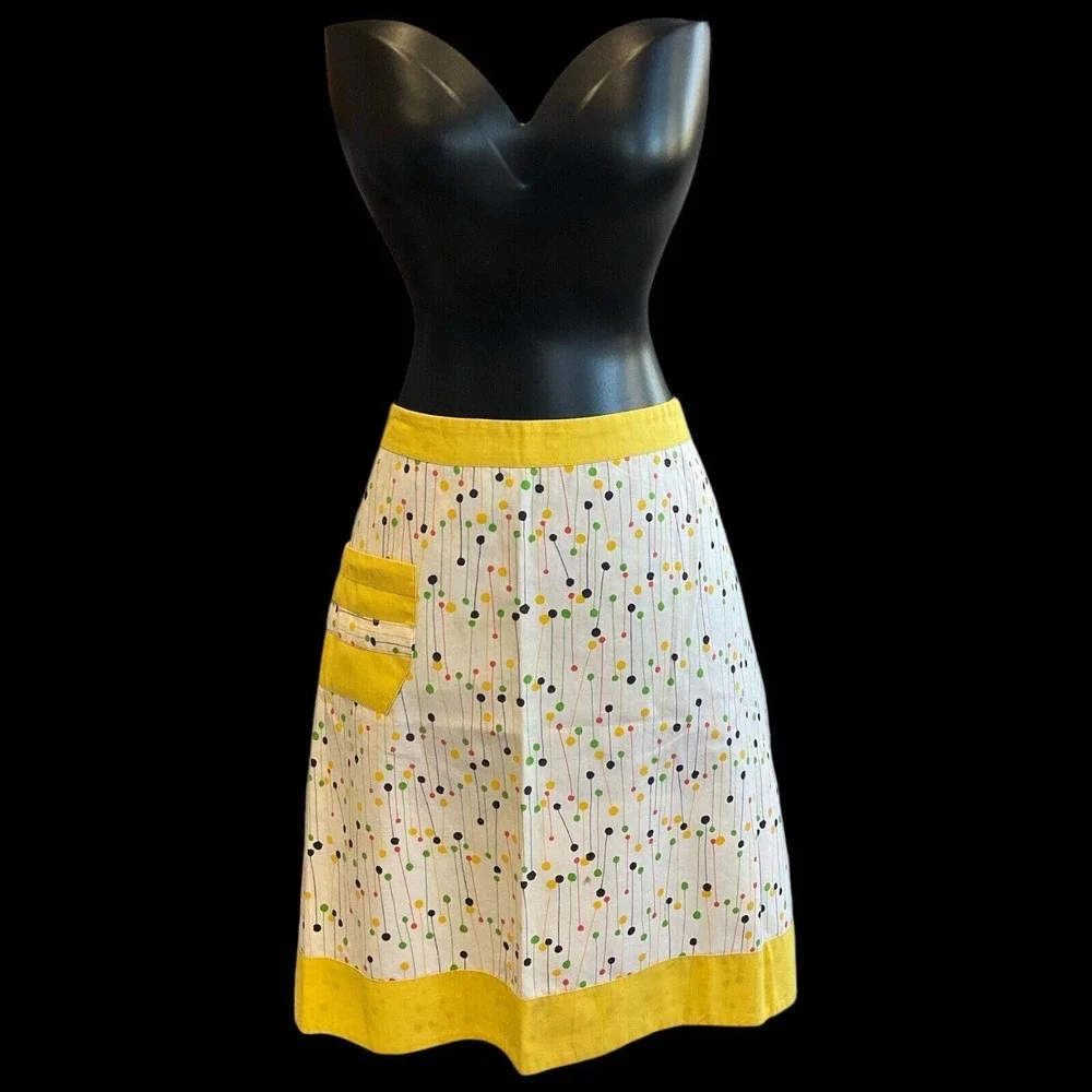 Vintage Apron Handmade Pockets Yellow Framed Geometric‎ Stick and Ball